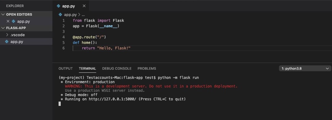 Run Flask in VS Code from a terminal